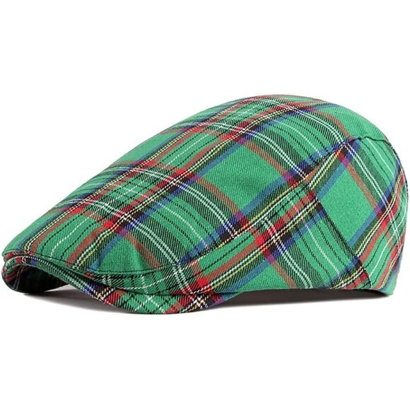 Men's T-green Cotton blend Adjustable Colorful Striped Plaid Ivy Cap - Picture 1 of 6